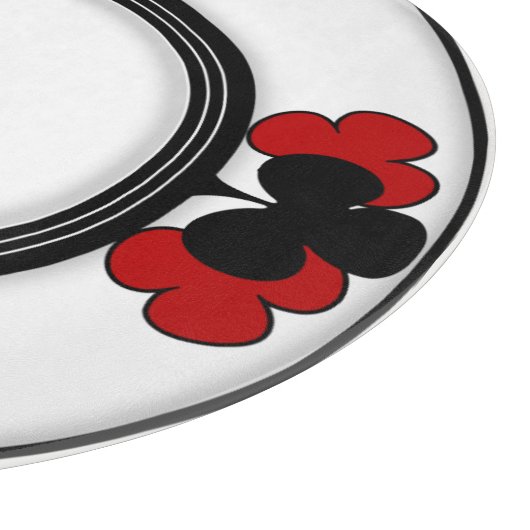 Art Deco Rode en Zwarte Kaart Kostuums Monogrammed Snijplank (Hoek)