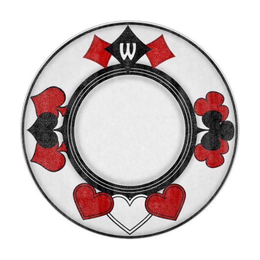 Art Deco Rode en Zwarte Kaart Kostuums Monogrammed Snijplank (Voorkant)