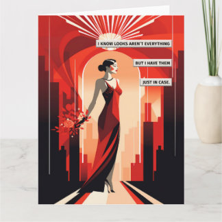 Art Deco Rode Jurk Vrouw Kaart