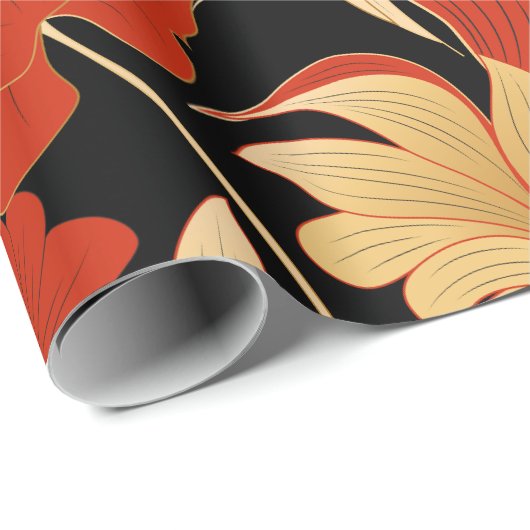 Art Deco rode klaprozen Cadeaupapier (Rol Hoek)