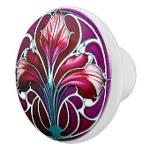 Art Deco Rode Paarse Gestileerde Lelie 2 Keramische Knop (Rechts)
