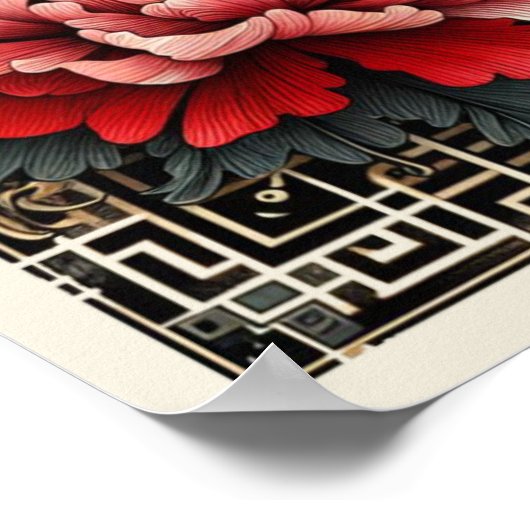 Art Deco Rode Pioenen Poster (Hoek)