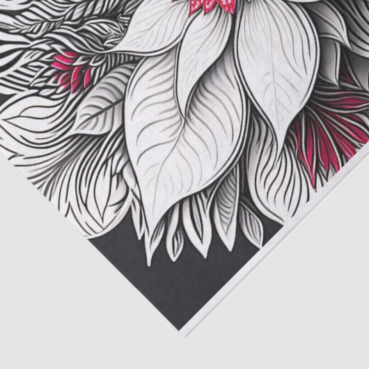 Art Deco Rode Poinsettia Kerstlijn Tekening Tissuepapier (Detail)