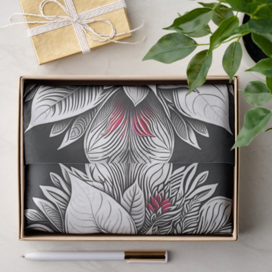 Art Deco Rode Poinsettia Kerstlijn Tekening Tissuepapier (Geschenk)