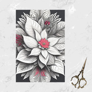 Art Deco Rode Poinsettia Kerstlijn Tekening Tissuepapier