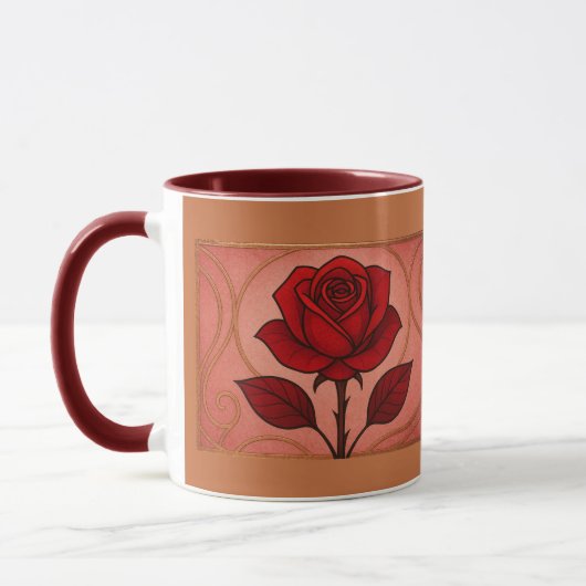 Art Deco Rode Roos Maroon Combo Mok (Links)