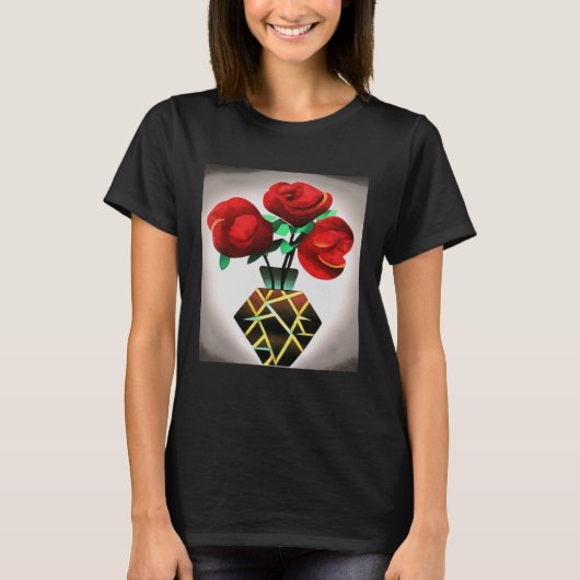 Art Deco rode rozen in vaas Abstracte kunst trui H T-shirt (Voorkant)