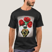 Art Deco rode rozen in vaas Abstracte kunst trui H T-shirt (Voorkant)