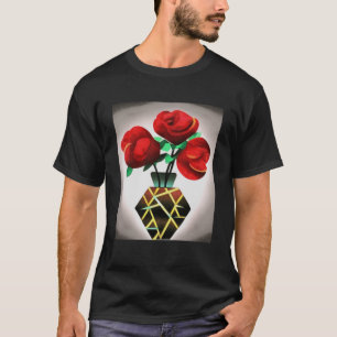 Art Deco rode rozen in vaas Abstracte kunst trui H T-shirt