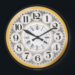 Art Deco Roman numeral Gatsby Roman numeral Grote Klok<br><div class="desc">A vintage Art Deco illustration featuring white circles edged with black around which vals black etched doodles appear are framed by a golden background and a fout gold inner circle that has Roman numerals on it</div>