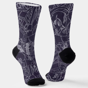Art Deco Romeins SPQR Donkerpaarse Esthetische Kun Sokken