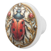 Art Deco Rood Emaille Lieveheersbeestje Rubies Gou Keramische Knop (Rechts)