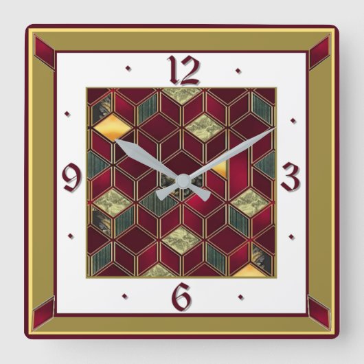 Art Deco Rood Vierkante Klok (Voorkant)