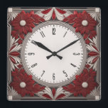 Art Deco rood Vierkante Klok<br><div class="desc">Geweldig klokontwerp. Je zult het leuk vinden als anderen. U kunt dit ontwerp vrij gebruiken voor andere producten die u wilt of om jouw tekst aan te passen en toe te voegen. Volg me voor meer. Met vriendelijke groet. Een leuke dag.</div>