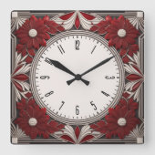 Art Deco rood Vierkante Klok (Voorkant)