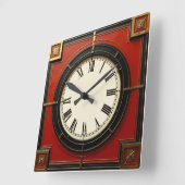 Art Deco Rood Vierkante Klok (Hoek)