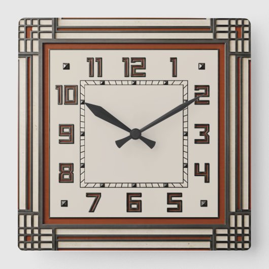 Art Deco Rood Vierkante Klok (Voorkant)