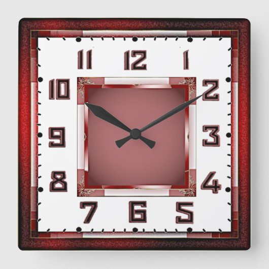 Art Deco Rood Vierkante Klok (Voorkant)