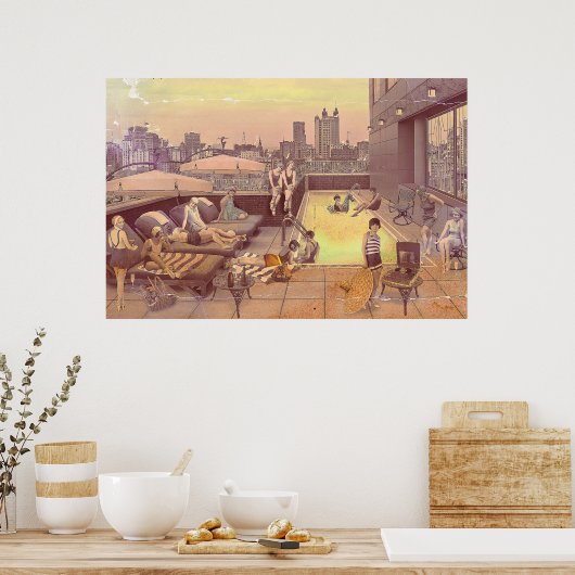 Art Déco Rooftop Chillout Poster (Keuken)