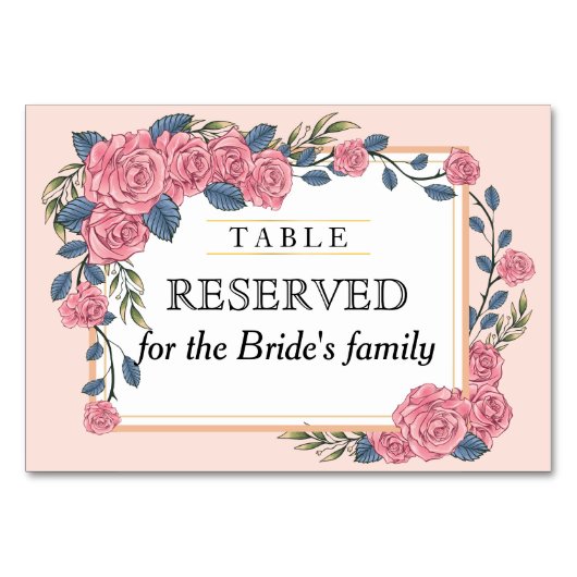 Art deco roos frame trouwtafel gereserveerd kaart (Voorkant)