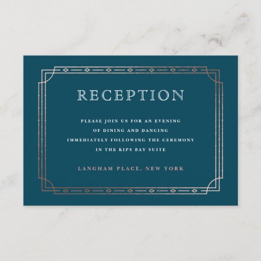 Art Deco Roos Gold Border Blauwgroen Weduwen Ontva Informatiekaartje (Voorkant)