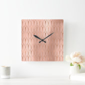 Art Deco Roos Gold Copper Geometry Elegant Vierkante Klok (Huis)