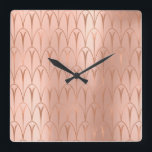 Art Deco Roos Gold Copper Geometry Elegant Vierkante Klok<br><div class="desc">Italiaans Design Florence - mode luxe trend florenceK</div>