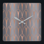 Art Deco Roos Gold Copper Geometry Grey Gray Vierkante Klok<br><div class="desc">Italiaans Design Florence - mode luxe trend florenceK</div>