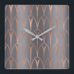 Art Deco Roos Gold Copper Geometry Grey Gray Vierkante Klok<br><div class="desc">Italiaans Design Florence - mode luxe trend florenceK</div>