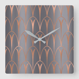 Art Deco Roos Gold Copper Geometry Grey Gray Vierkante Klok