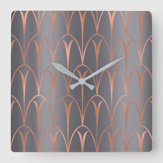 Art Deco Roos Gold Copper Geometry Grey Gray Vierkante Klok (Voorkant)