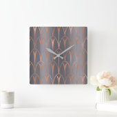 Art Deco Roos Gold Copper Geometry Grey Gray Vierkante Klok (Huis)