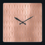 Art Deco Roos Gold Copper Geometry minima Vierkante Klok<br><div class="desc">Italiaans Design Florence - mode luxe trend florenceK</div>