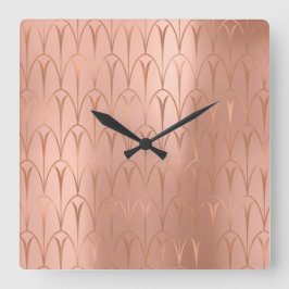 Art Deco Roos Gold Copper Geometry minima Vierkante Klok