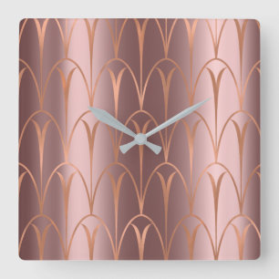 Art Deco Roos Gold Copper Geometry minima Vierkante Klok