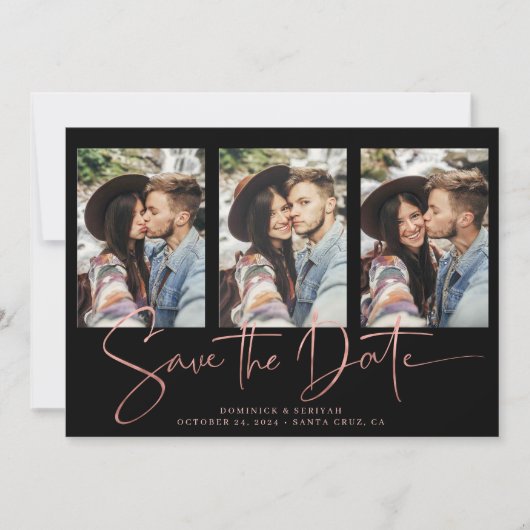 Art Deco Roos Gold Handgeschreven Opslaan Datum Save The Date (Voorkant)