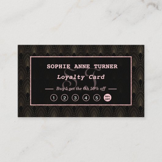 Art Deco Roos Gold Monogram Makeup Artiest Klantenkaartje (Voorkant)