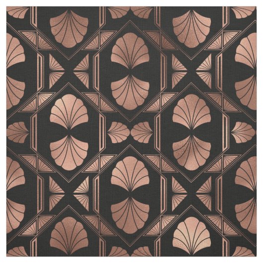 Art Deco Roos Gold Shells op Black Stof (Swatch)