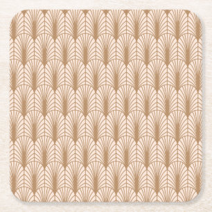 Art Deco Roos: Golden Peacock Feathers Kartonnen Onderzetters