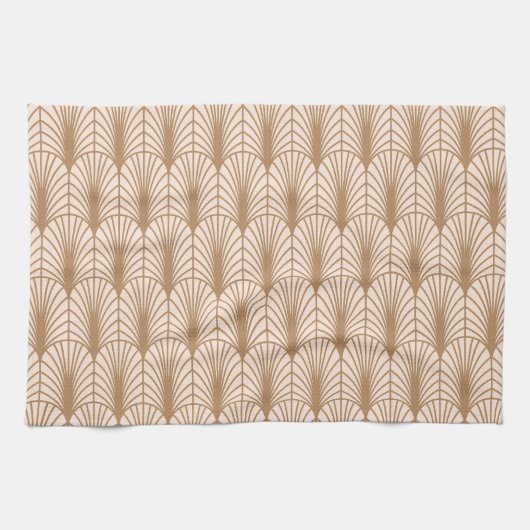 Art Deco Roos: Golden Peacock Feathers Theedoek (Horizontaal)