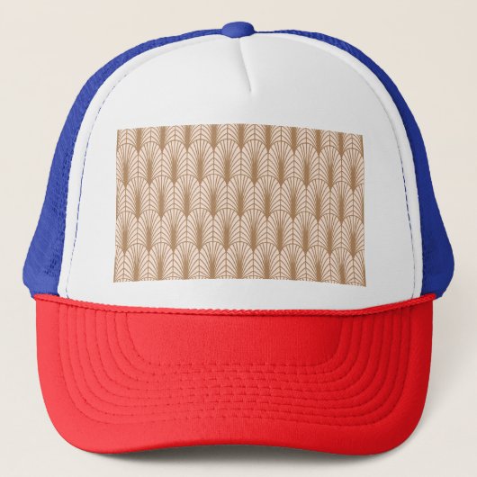 Art Deco Roos: Golden Peacock Feathers Trucker Pet (Voorkant)