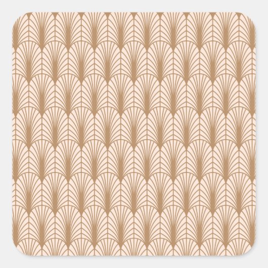 Art Deco Roos: Golden Peacock Feathers Vierkante Sticker (Voorkant)
