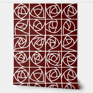 Art Deco Roos Pleinen Gestileerde Bloemen Diep Roo Behang