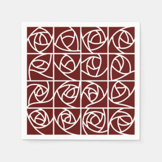 Art Deco Roos Pleinen Gestileerde Bloemen Diep Roo Servet