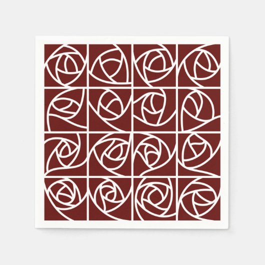 Art Deco Roos Pleinen Gestileerde Bloemen Diep Roo Servet (Voorkant)