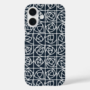 Art Deco Roos Pleinen Gestileerde Bloemen marinebl iPhone 16 Hoesje
