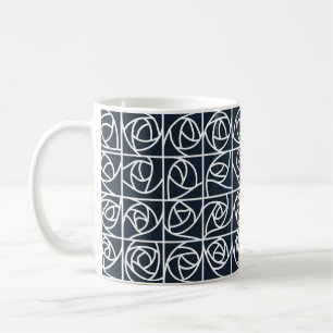 Art Deco Roos Pleinen Gestileerde Bloemen marinebl Koffiemok