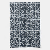 Art Deco Roos Pleinen Gestileerde Bloemen marinebl Theedoek (Verticaal)