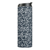 Art Deco Roos Pleinen Gestileerde Bloemen marinebl Thermosbeker (Gedraaid links)