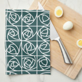 Art Deco Roos Pleinen Gestileerde Bloemengroen Theedoek (Quarter Fold)